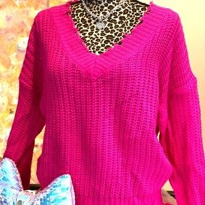 Fashion Nova Hot Pink V-Neck Sweater